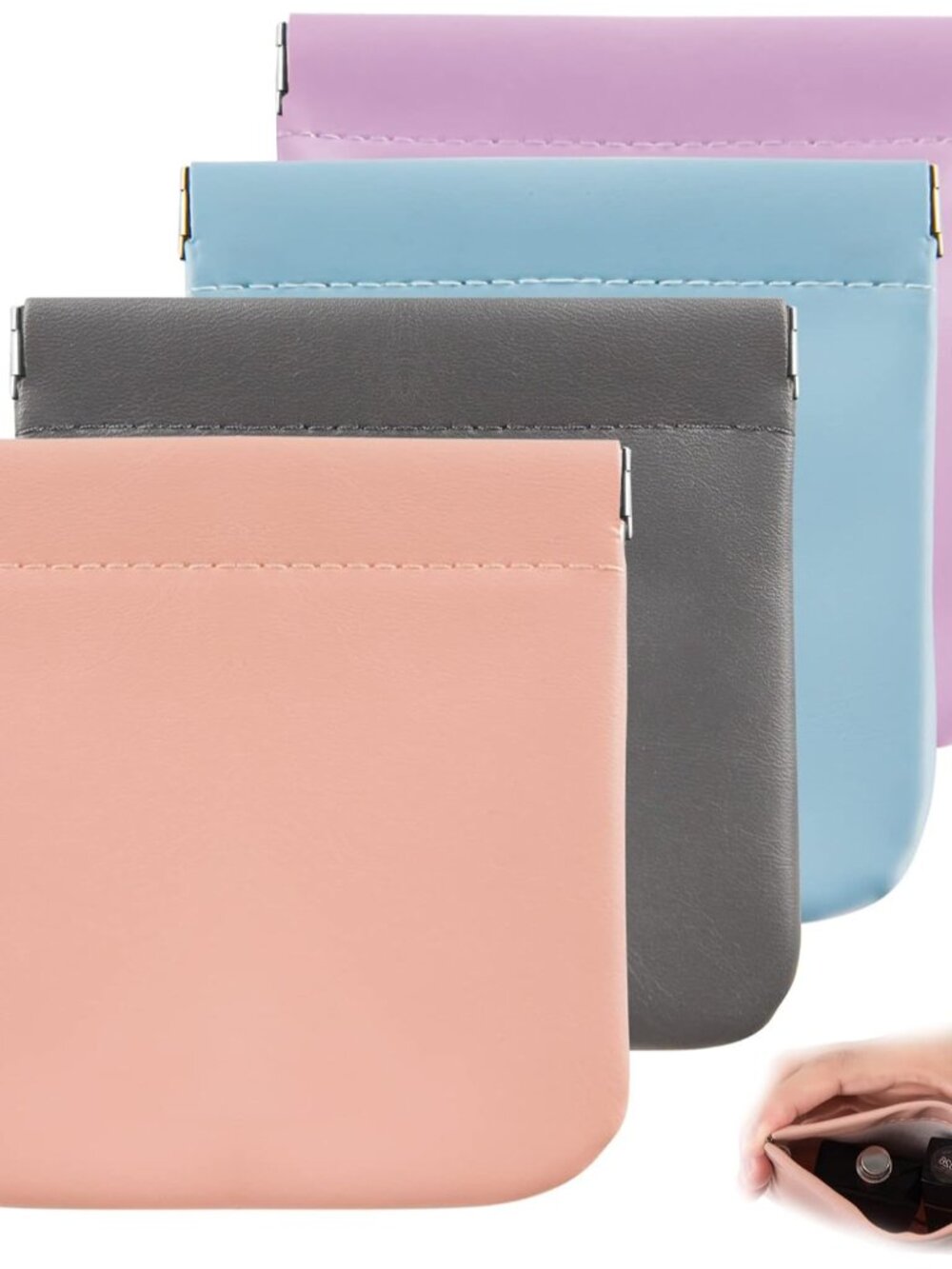 4pcs Lambskin Pocket Cosmetic Bag, Waterproof Portable No Zipper Self-closing Sm